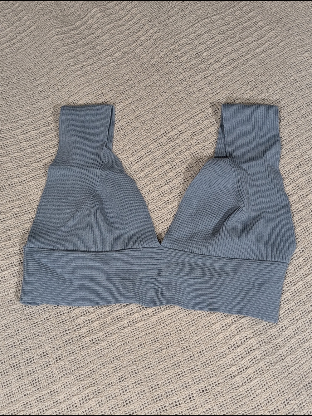 Ribbed V-Neck Crop Bralette - Slate Blue